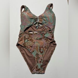 P2F One Piece Swimsuit Glitter Paisley Boho, Power To The Flower